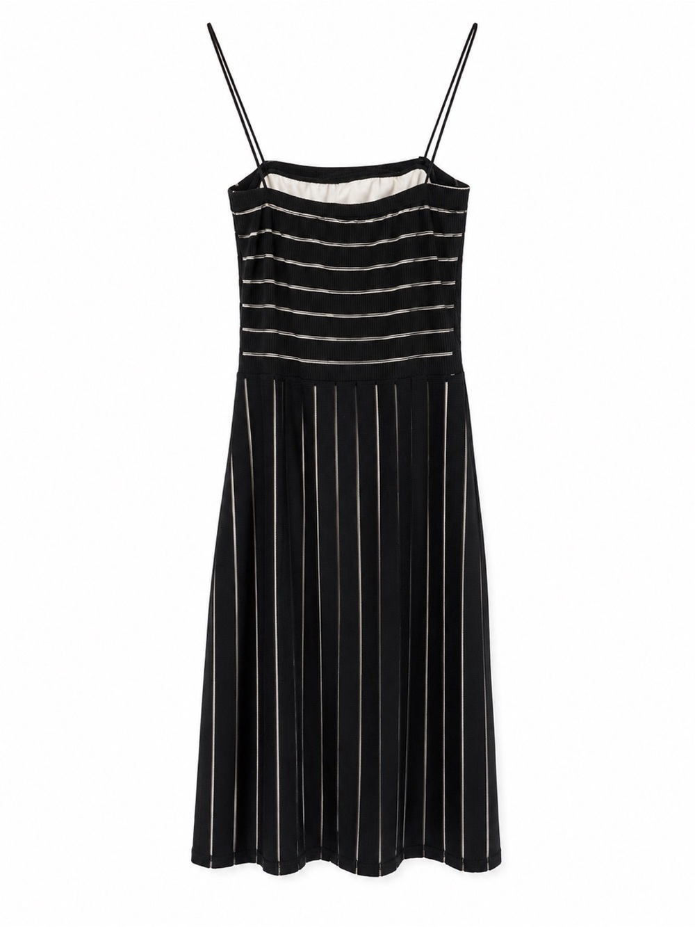 PrettyLittleThing Black Ribbed Stripe Midi Dress US 0 UK 4 - Picture 2 of 3
